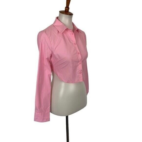 Shasa Crop Top Small Pink NWT Long Sleeve Y2K Barbiecore Cute - Picture 2 of 6